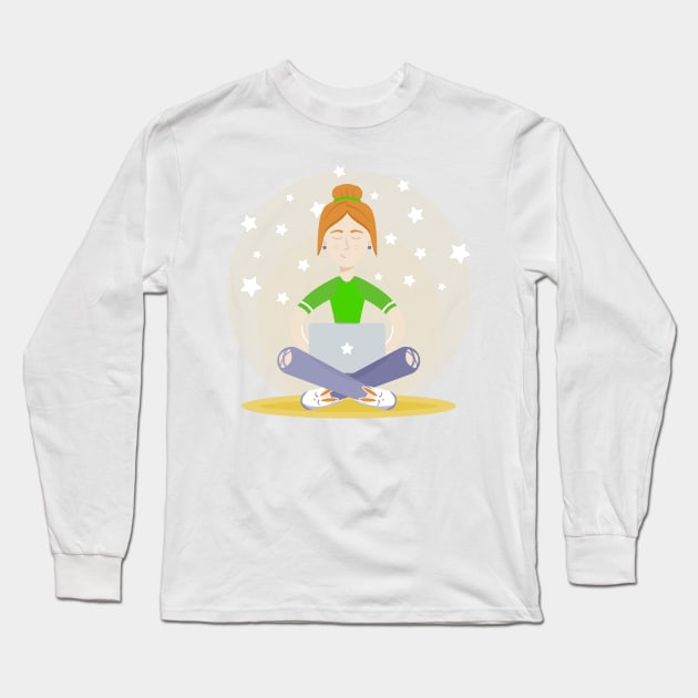 Girl with laptop Long Sleeve T-Shirt by Katrin Moth